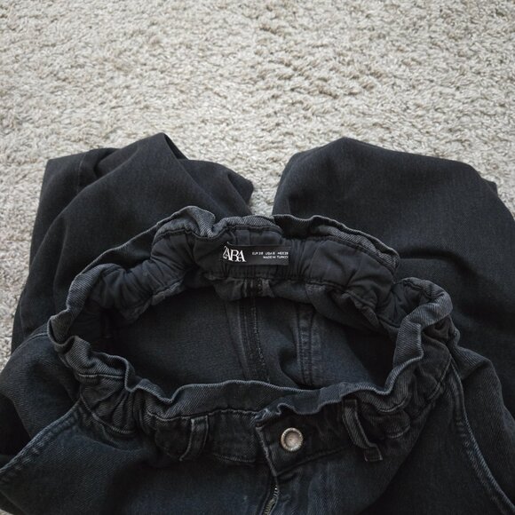 Zara Baggy Paper Bag Barrel Jeans Faded Black High Rise Stretch Waist 6 - Picture 7 of 7